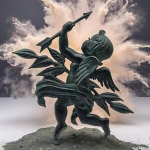 Vintage Sexton Green Cupid Cherub Cast Metal Wall Art